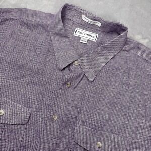 Paul Fredrick Button Up Linen hirt Mens Purple Check XXL Roll Tab Long Sleeve